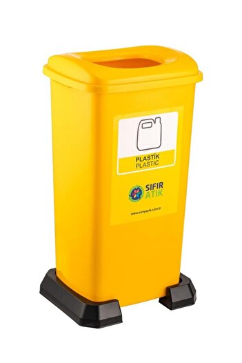 Omnipazar Sy-4398 Zero Waste Plastic Recycling Trash Can 70 Lt Yellow