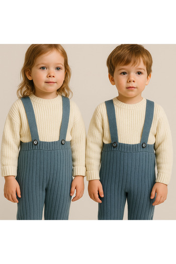 Nimini Kids Knitwear Sweater & Strappy Jumpsuit Unisex Baby Kids Bottom Top Set of 2 (0-6 Years)