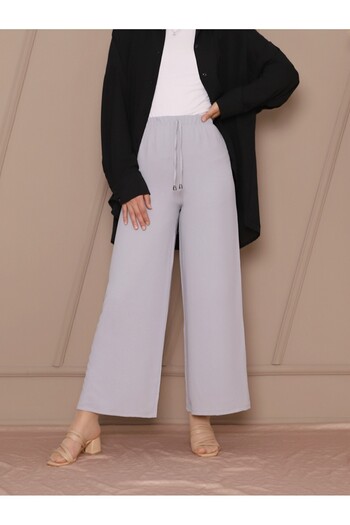 HİJABAYA Wide Leg Elastic Waist Trousers with Lacing Detail