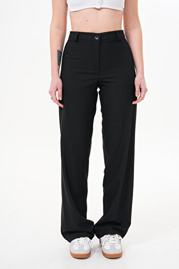 H&A İSTANBUL Women's High Waist Wide Leg Fabric Trousers