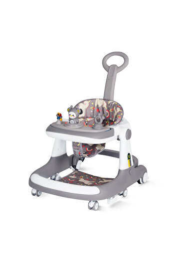 Yelajoy 3-in-1 foldable baby walker, removable seat, with storage tray and music box, easy to clean, gray