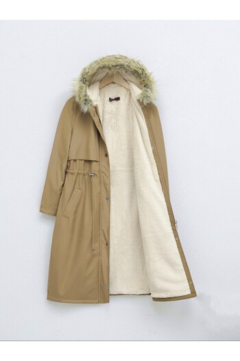 HİJABAYA Plush Inside Stable Hooded Tunnel Laced Long Coat