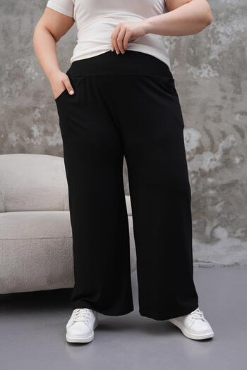 WestBound Women's Large Size Stretchy Loose Wide Leg Viscose Fabric Summer Trousers Black