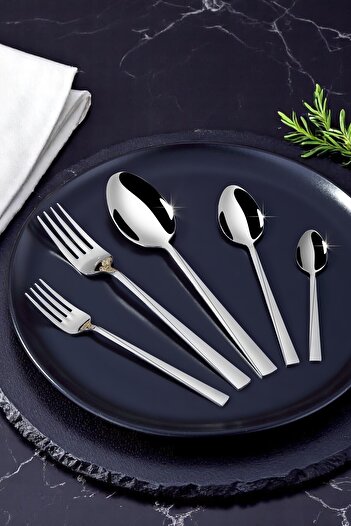 Gökdil Asrin Gold Touch 30 Piece 6 Seater 18/10 Stainless Steel Fork & Spoon Set