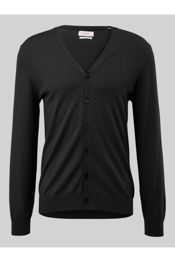 s.Oliver Men's buttoned cardigan made of cotton and merino wool blend, Black, 2XL