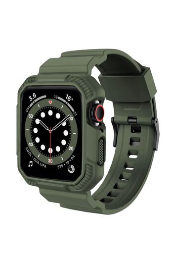 REDz Accessories Strap with included case 2 in 1, Ultra Armor, For Apple Watch, Silicone, Khaky - Watch 42/44/45 mm
