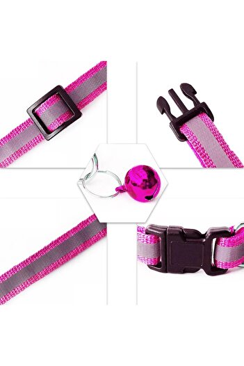 zola Reflective collar for dogs/cats, with bell, adjustable, size 21-33 cm, pink