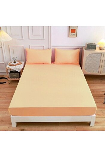 Bahar Tekstil Fitted sheet with elastic and 1 pillowcase, 100% cotton, 120 x 200 cm, Peach Beige