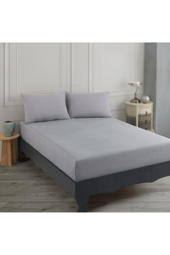 Enlora Home Bed cover set with elastic and 2 pillowcases, 65% cotton and 35% polyester, 160 x 200 cm, light gray