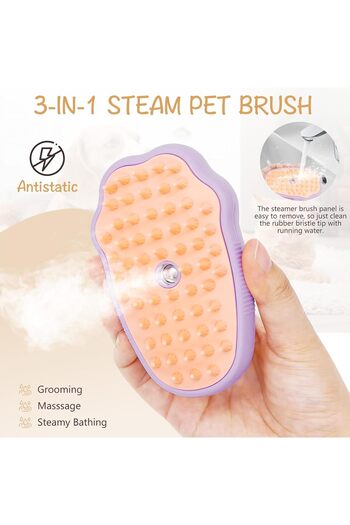 fulina Steam Cat Brush, 3 in 1, For Detangling, Loosening Hair and Massaging, Suitable for Hairy Pets