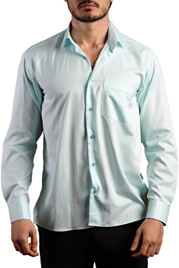 Dicotto Water Green Mint Large Size Relaxed Fit Micro Fabric Regular Fit Men's Shirt with Cufflinks - 190-22
