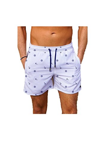 Miami Beach White Large Size Water Repellent Men's Pool Sea Shorts Swimsuit