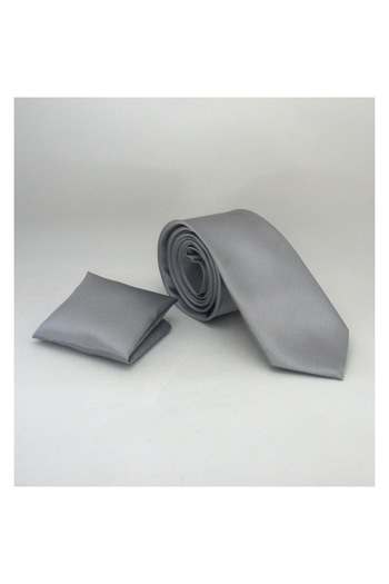 Gaffy Γκρι Slim Fit μονόχρωμη σατέν γραβάτα με μαντήλι - Ss-04
