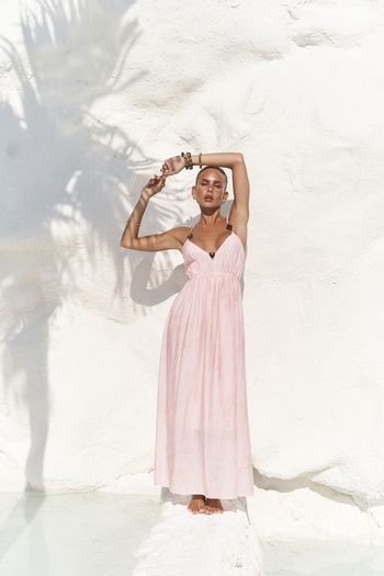 MAİ COLLECTİON Aden Bead Detail Pink Dress