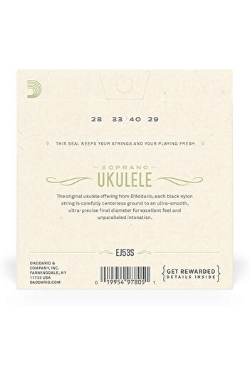 Daddario Soprano Ukulele Ej53S - Black Nylon Wire