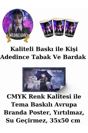 WEDNESDAY Σετ διακοσμητικών στοιχείων για πάρτι γενεθλίων για 32 άτομα με σημαία και πανό Addams