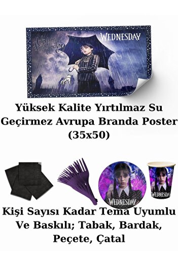 WEDNESDAY Σετ στολιδιών για πάρτι γενεθλίων για 32 άτομα με πανό Addams