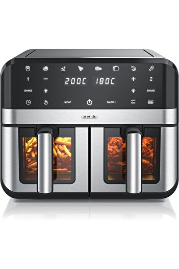 Arendo Çift Bölgeli Airfryer,9 Litre – 2400 W,8 Program,Görüntüleme Pencereli