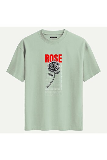 SOFTWAY Unisex Οργανικό Oversize T-shirt με εκτύπωση ρόδου - Μπεζ