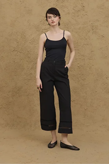 Fahhar Culotte Cut Cotton Trousers Black