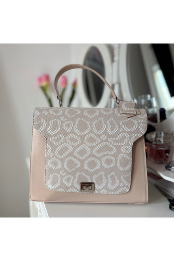 OEM Women's Bag, Natural Leather, Beige, Flap Closure, Beige Decor