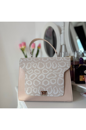 OEM Women's Bag, Natural Leather, Beige, Flap Closure, Beige Decor