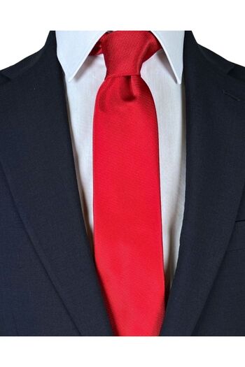 1001 Kravat Self Patterned 7 cm Wide Thin Red Tie
