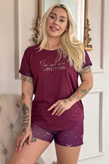 Pijamaevi Plum Pretty Girl Patterned Bamboo Short Sleeve Women's Shorts Pajamas Set