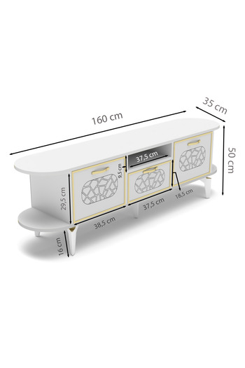 GOLDFALEZ Tv Sehpası Mira Gold 5032 Beyaz 160 Cm 35 Cm 50 Cm