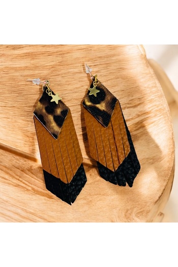 1PARÇAMAVİ Faux Leather Leopard Print Bohemian Style Ball Stud Earrings for Women - for Hole Ear