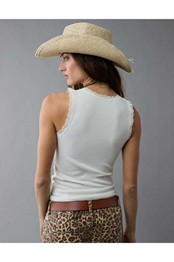 AMERICAN EAGLE AE Graphic Lace Trim Tank Top
