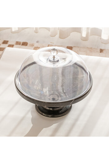marbelix Gaia 32cm Marble Ultra Wide and Footed Cake & Pastry Presentation - Cake Stand - Plastic Jar Included