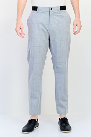 CELIO Men Stretch Fit Checkered Stretchable Dress Pants, Grey