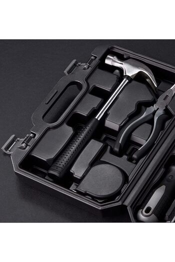 fulina Tool Set, 12 Pieces, Sturdy and Durable, With Storage Box, Easy to Carry, Suitable for Home, Black