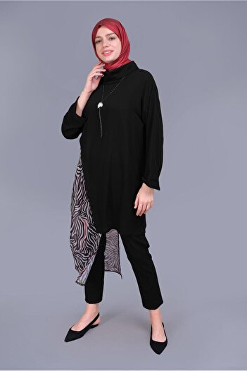 Alvina منقوشة تول التفاصيل جولة الرقبة تونك 40846