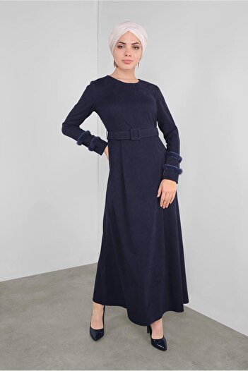 Alvina Suede Dress with Sleeves and Feather Detail 41183