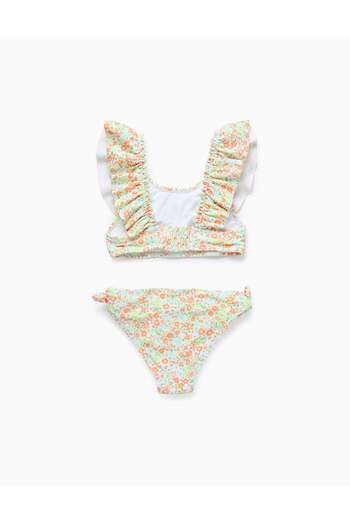 Ziddy Floral Bikini with Ruffles for Girls, Multicolour