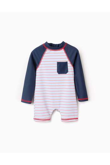 Ziddy Striped UPF40 Swimsuit for Baby Boys, Blue/Red