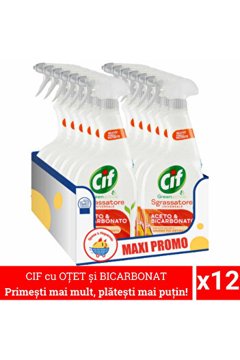 Cif Mega balení 12x Cif s octem a bikarbonátem, univerzální odmašťovač ve spreji, 650 ml