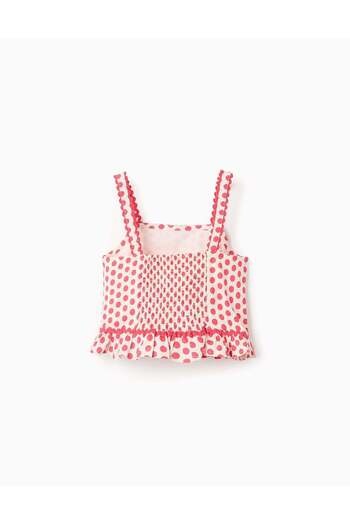 Ziddy Polka Dot Strappy Top for Girls, White/Red
