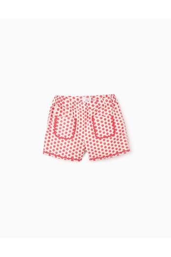 Ziddy Polka Dot Cotton Shorts for Girls, Red/White