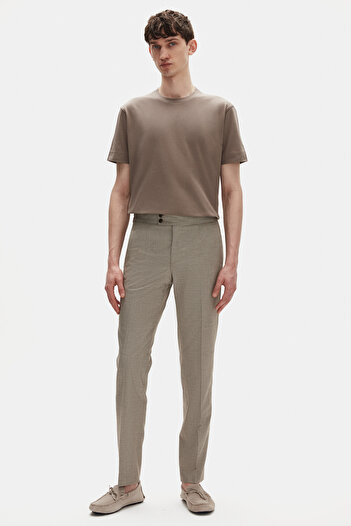 Tween Slim Fit Bej Mikro Desen Kumaş Pantolon