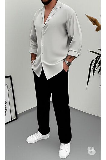NO 601 Men's Gray Twisted Shirt Black Trousers Set