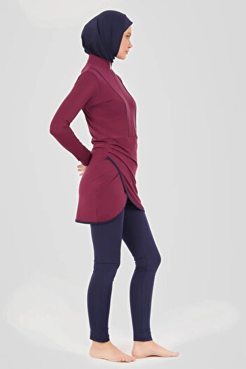 Bordomix 24620 Women's Cherry Rotten Piping Detailed Wrap Skirt Look Hijab Swimsuit