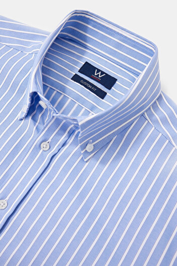 W Collection MAVİ UZUN KOLLU ÇİZGİLİ GÖMLEK