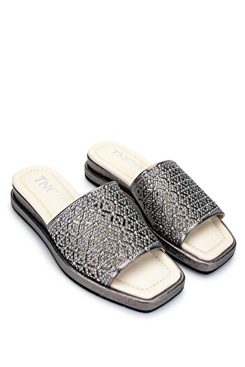 Tamer Tanca Women's Genuine Leather Gray Heeled Slippers
