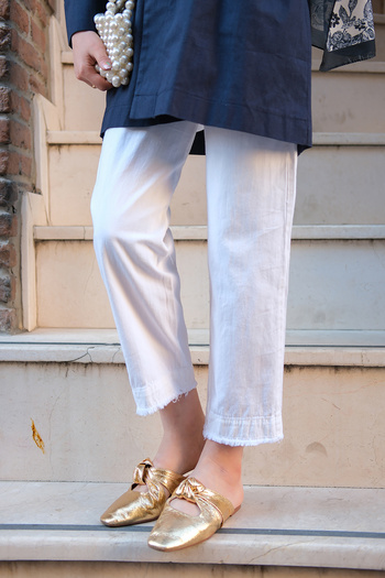 LOCCO Women's Leg Piece Raw Trousers White
