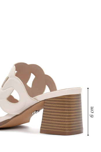 Derimod Cream Thick Heeled Women's Slippers - 24sfd442318