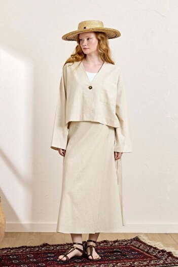 Ceylan Otantik Cream Organic Linen Wrap Skirt