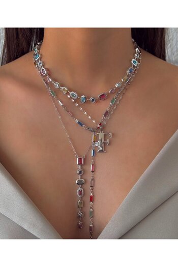 h&b design jewel Steel Silver Baguette Stone Design Necklace